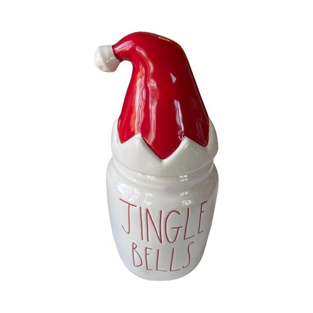 Rae Dunn “Jingle Bells” Christmas Cookie Canister w/Topper Lid NEW without tags